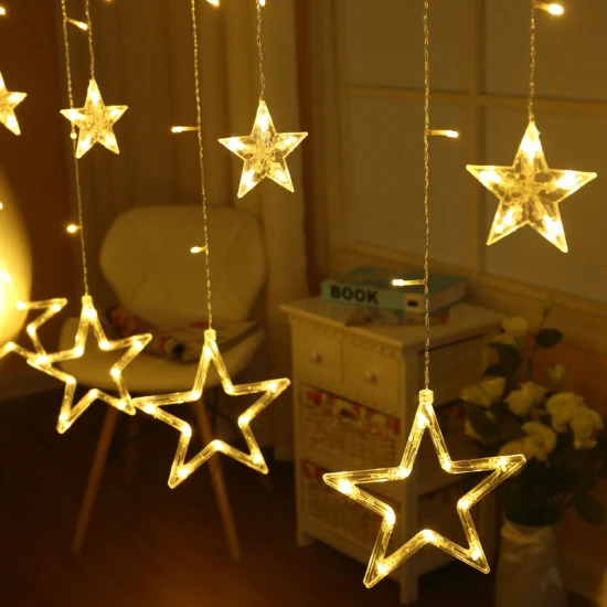 Cortina de luz LED com estrela e janela, luzes de fadas para decoração de casamento de Natal para casa